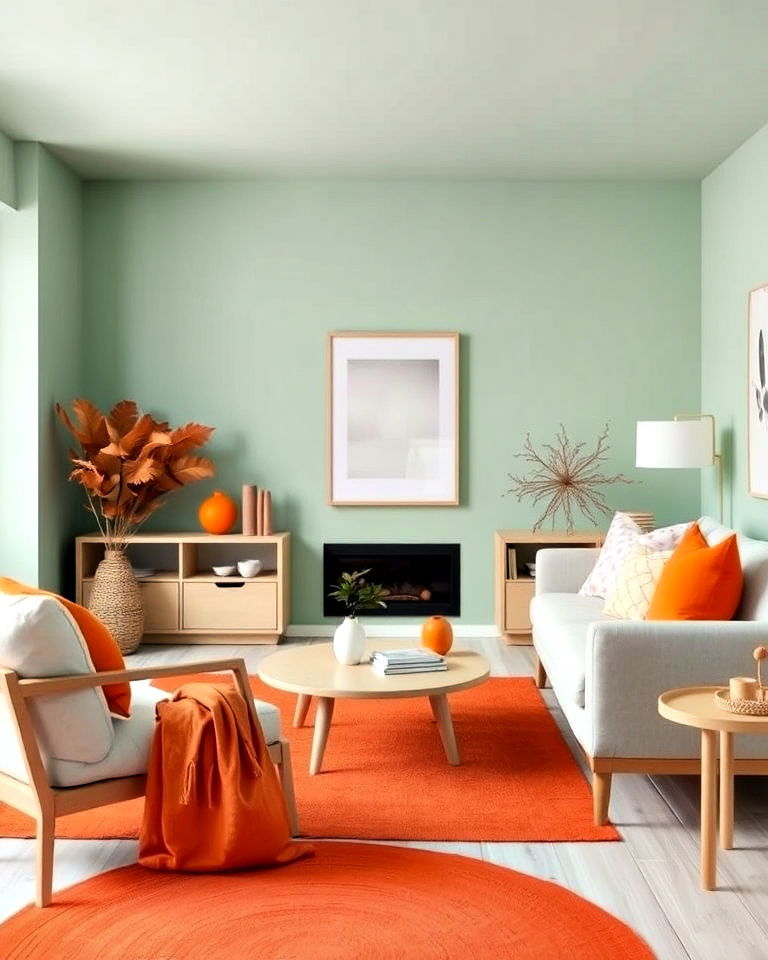 scandinavian style mint green and orange living room - 25 Green and Orange Living Room Ideas