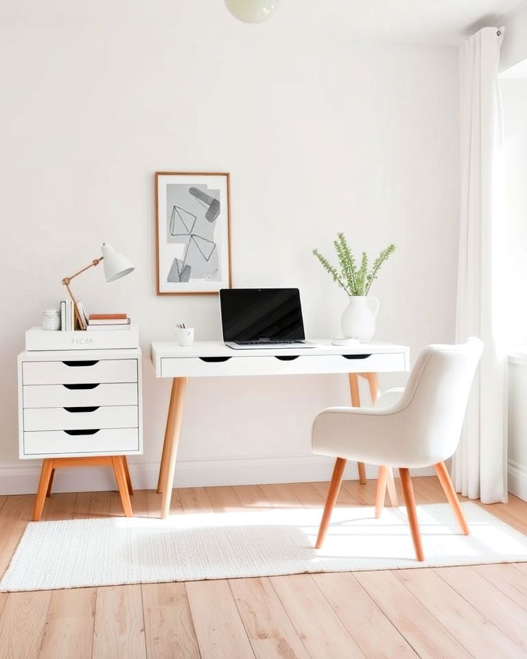 scandinavian style white furniture - 20 White Home Office Ideas