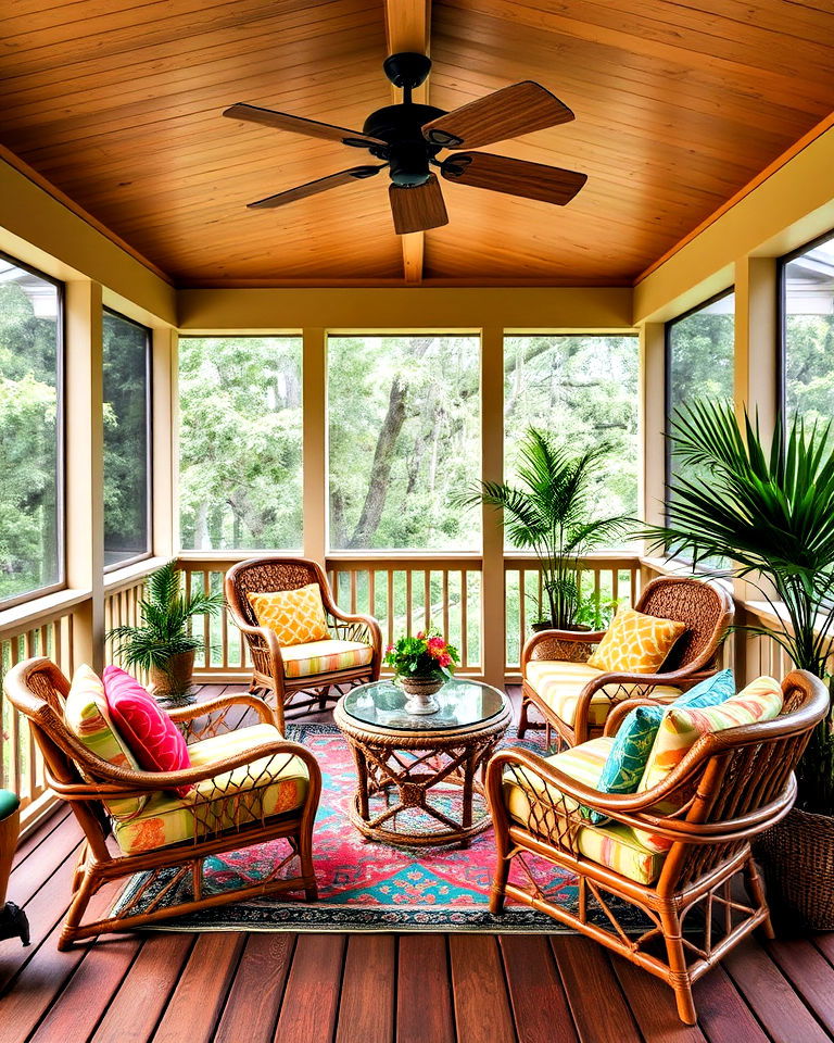 screened in deck with a tropical theme - 25 Screened-in Deck Ideas