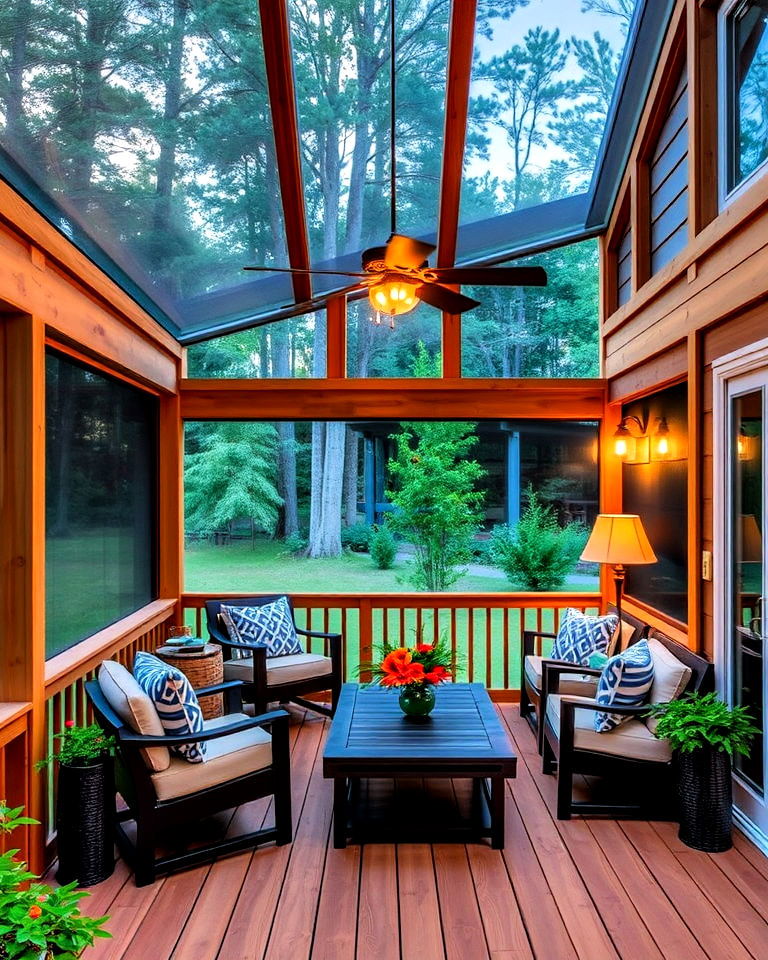 screened in deck with natural classic wooden - 25 Screened-in Deck Ideas