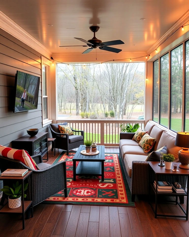 screened in porch into ultimate sports lounge - 20 Screened-in Front Porch Ideas