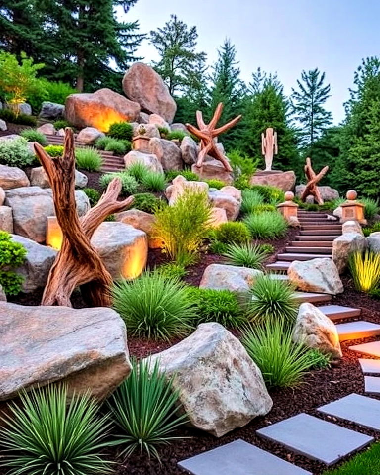 sculptural landscaping for sloping garden - 15 Sloping Garden Design Ideas