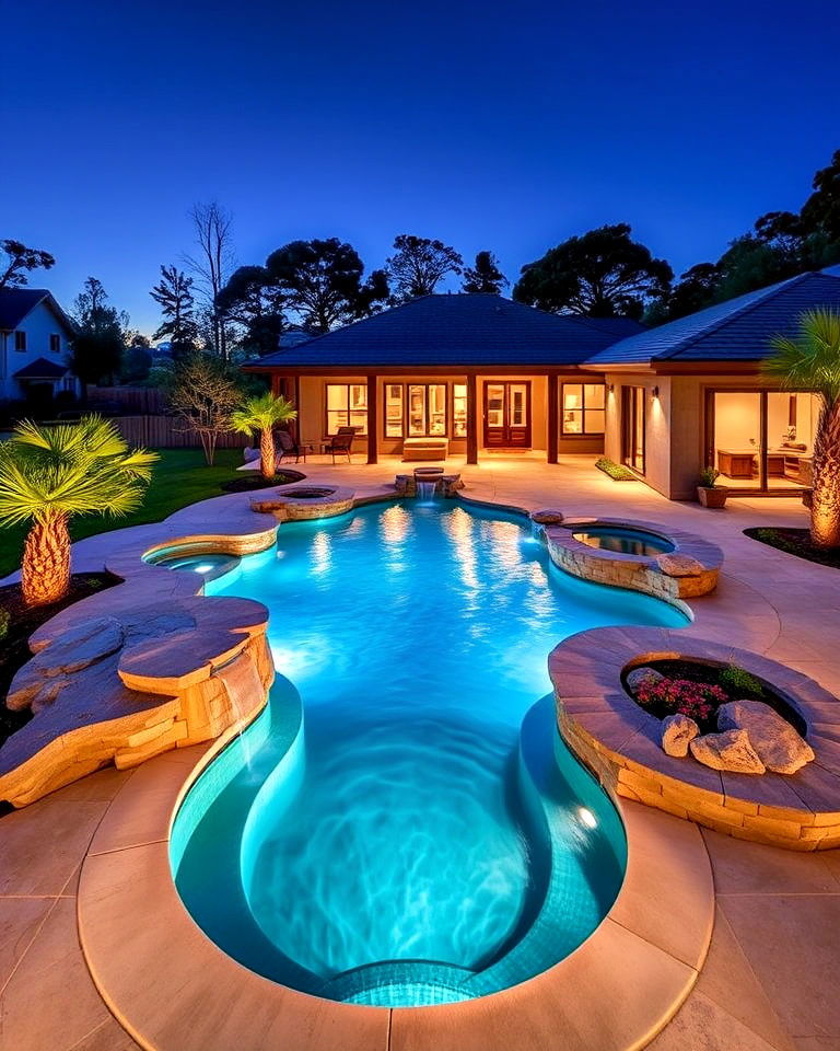 sculptural water feature pool - 15 Front Yard Pool Ideas