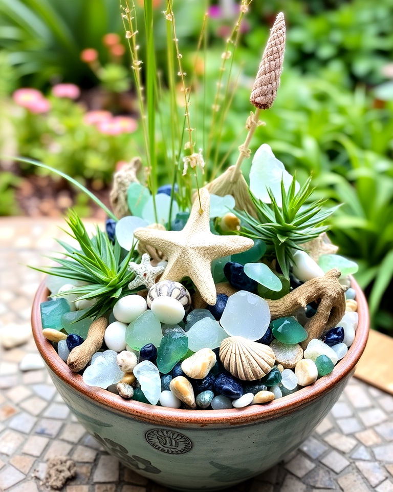 sea glass accents garden - 20 Seaside Themed Garden Ideas