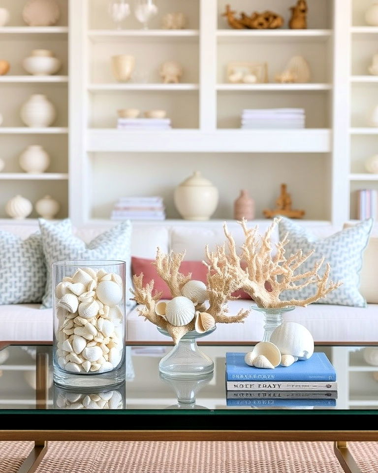 seashell and coral decor - 30 Coastal Interior Design Ideas
