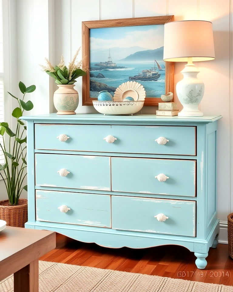 seaside with a coastal inspired dresser - 35 Painted Dresser Ideas