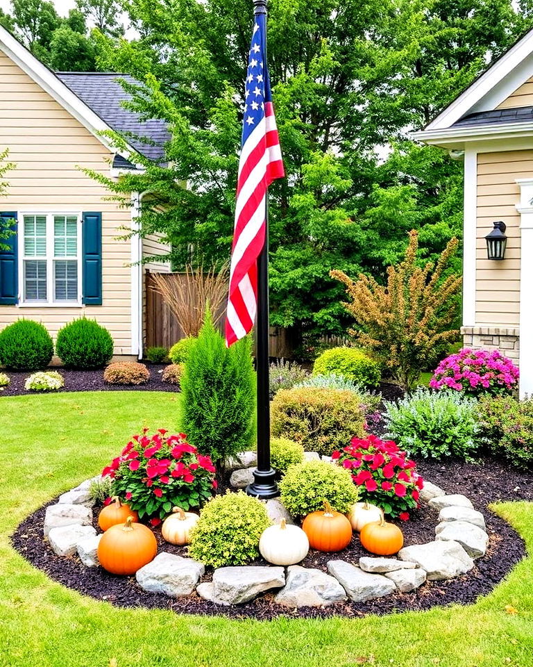 seasonal decor flag pole landscaping - 20 Residential Flag Pole Landscaping Ideas