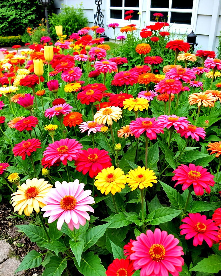 seasonal flower beds with zinnias as the star - 20 Zinnia Garden Ideas