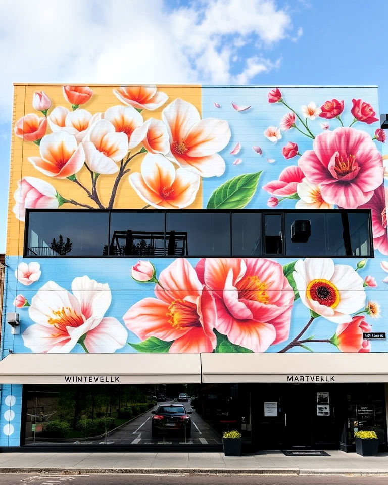 seasonal flower display mural on building - 15 Flower Murals on Buildings