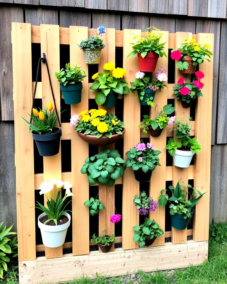seasonal plant display using pallet - 20 Vertical Pallet Garden Ideas