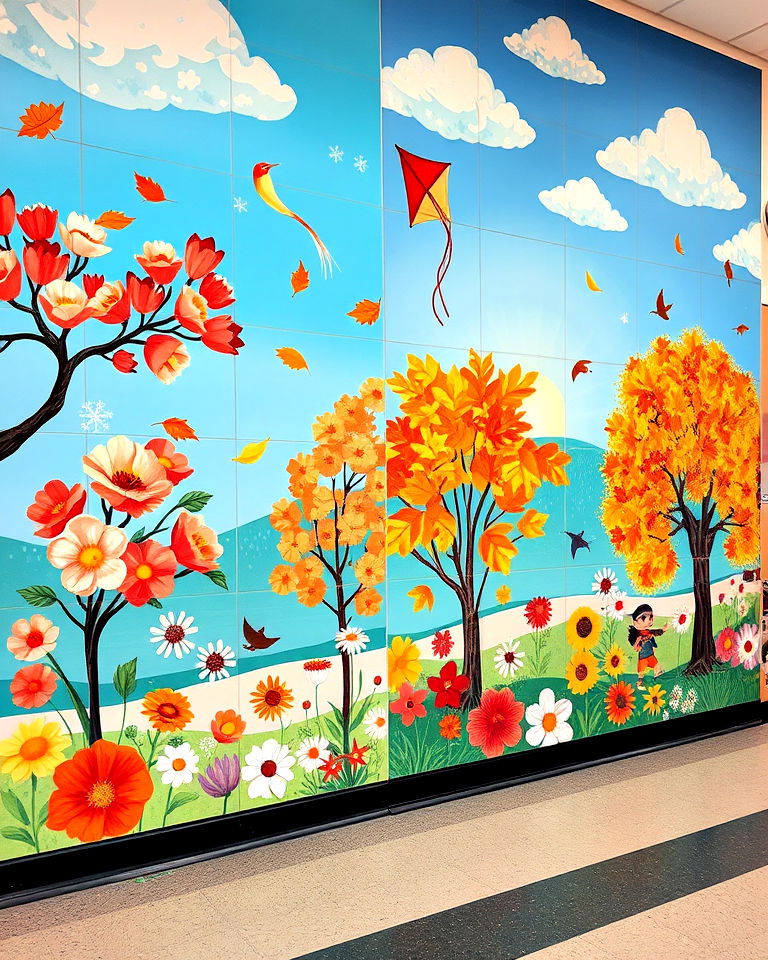 seasons of the year wall mural - 40 School Mural Ideas