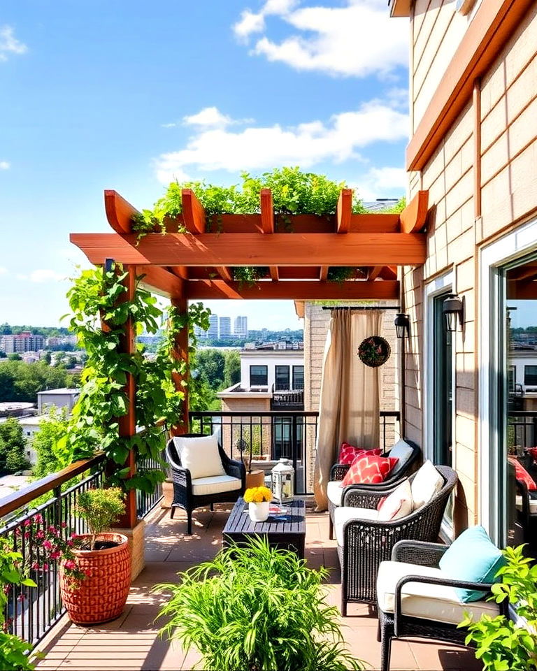 second story balcony pergola for shade - 15 Second Story Balcony Ideas