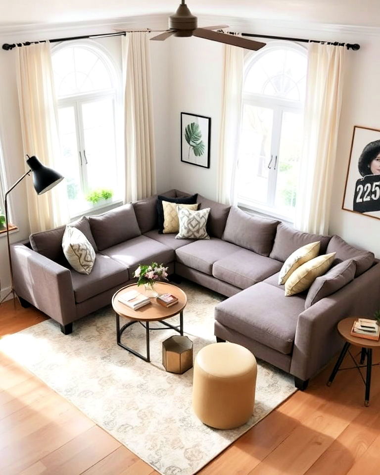 sectional against two walls in a small living room - 25 Small Living Room Sectional Layout Ideas
