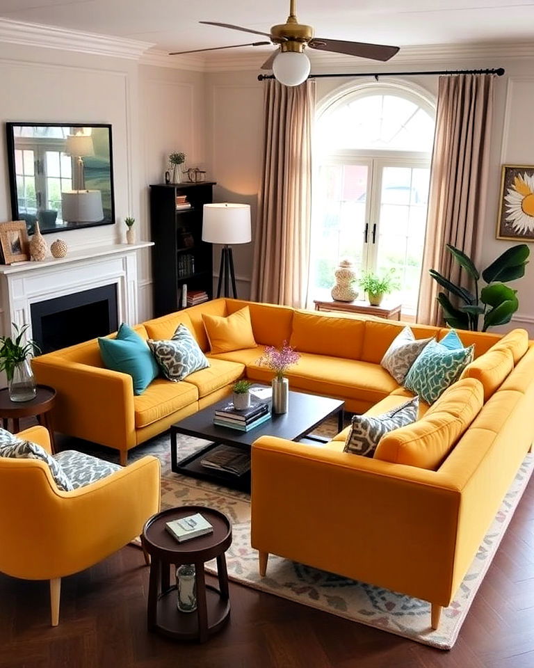 sectional with a pop of color for living room - 25 Small Living Room Sectional Layout Ideas