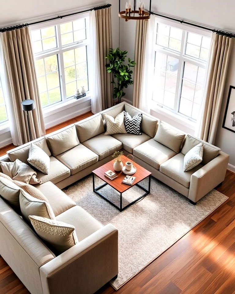 sectional with coffee table to the side - 25 Small Living Room Sectional Layout Ideas