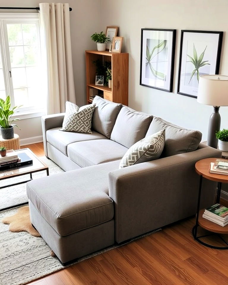 sectional with hidden armrest storage - 25 Small Living Room Sectional Layout Ideas