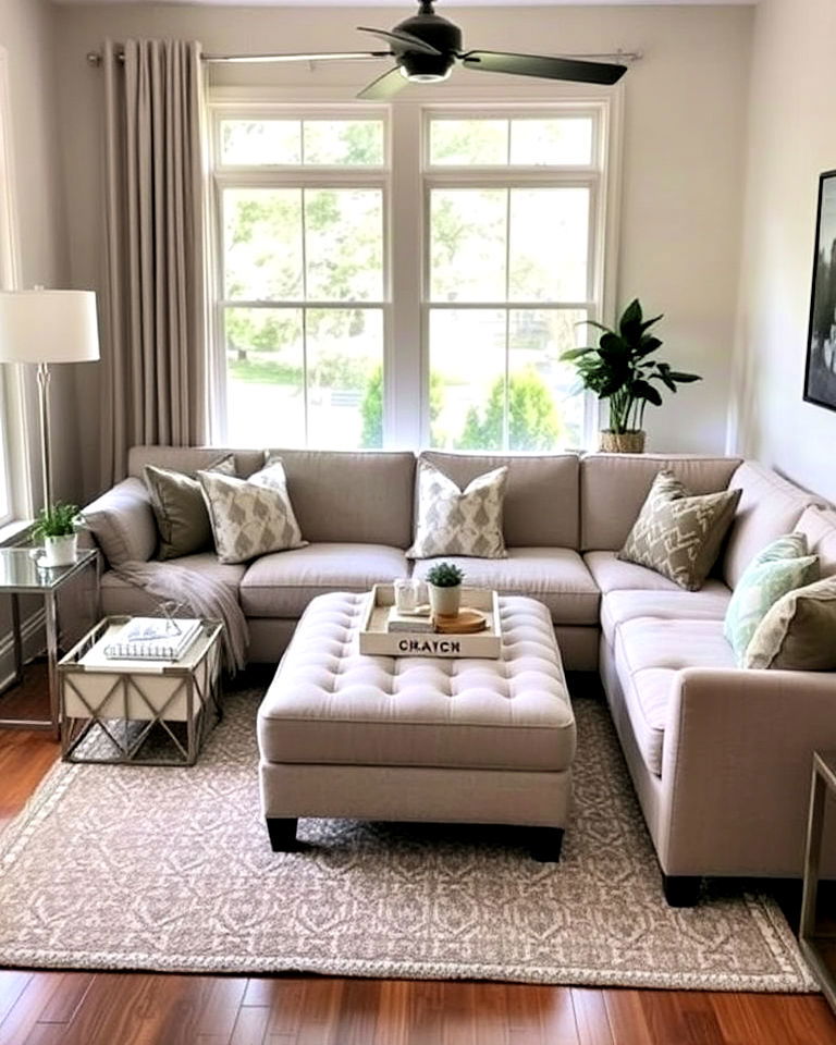 sectional with ottoman as a coffee table - 25 Small Living Room Sectional Layout Ideas