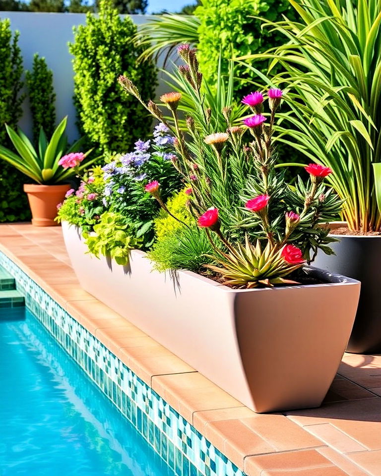 self watering planters for easy maintenance - 25 Pool Planter Ideas