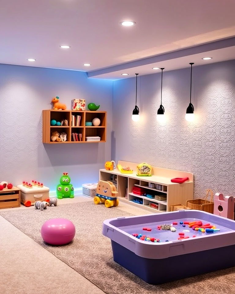 sensory play zone in basement - 20 Basement Playroom Ideas