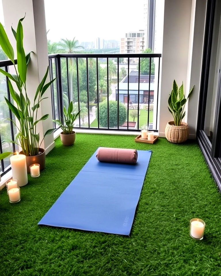serene balcony yoga studio - 25 Artificial Grass Balcony Design