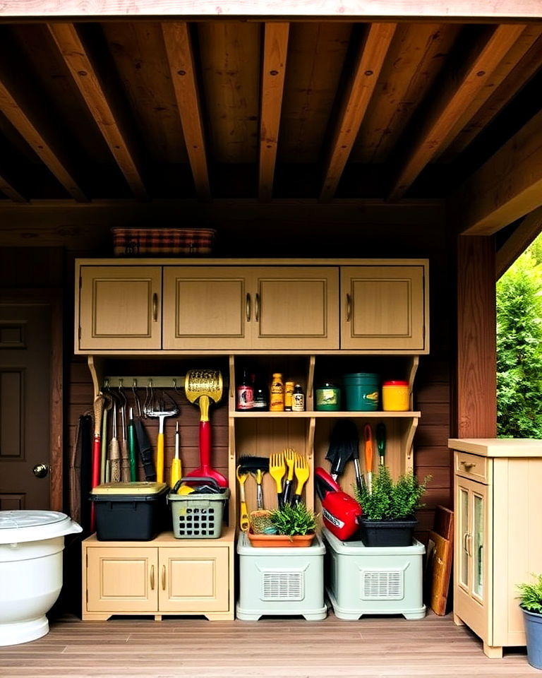 set up a storage area under deck - 20 Under Deck Landscaping Ideas