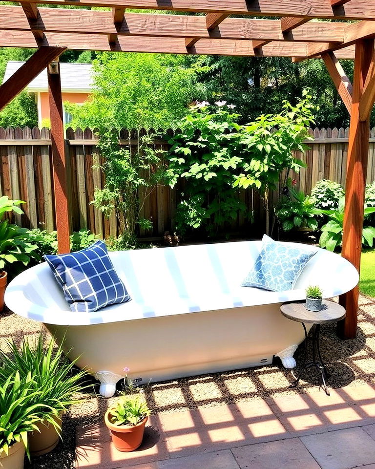set up a unique seating area - 15 Backyard Old Bathtub Garden Ideas