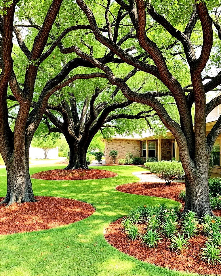 shade trees with mulched beds - 25 Texas Front Yard Landscaping Ideas