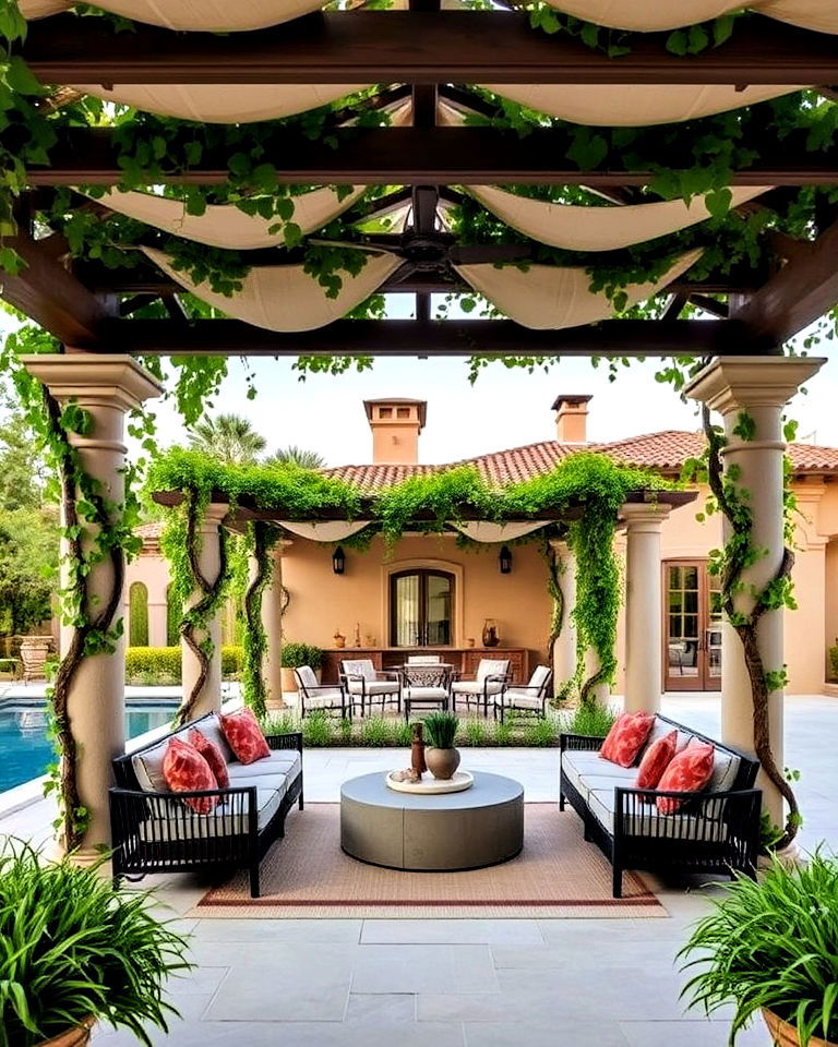shaded pergola mediterranean mansion - 25 Mediterranean Mansion Ideas