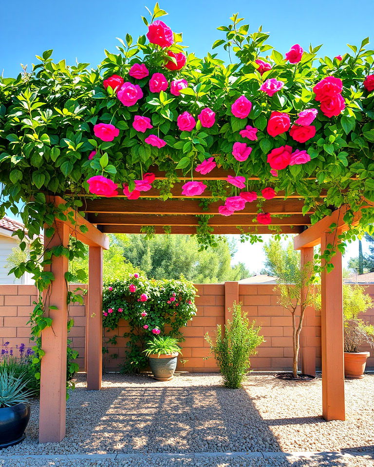 shaded pergolas with drought resistant vines - 25 Drought Tolerant Landscaping Ideas