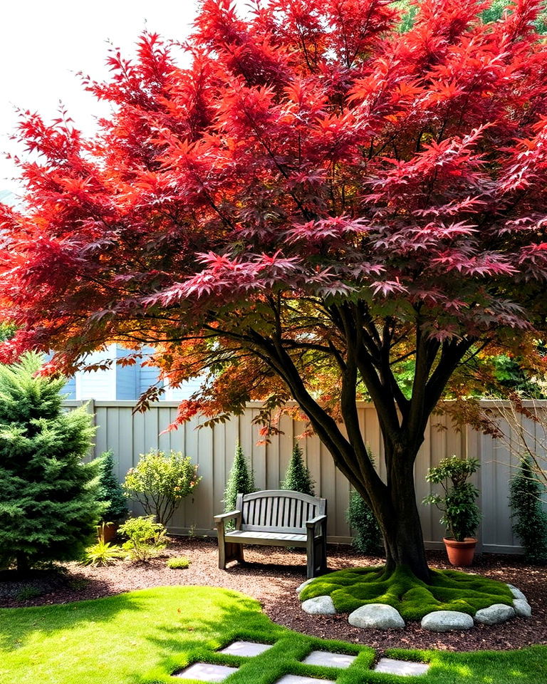 shaded seating area japanese maple tree landscaping - 20 Front Yard Japanese Maple Tree Landscaping Ideas