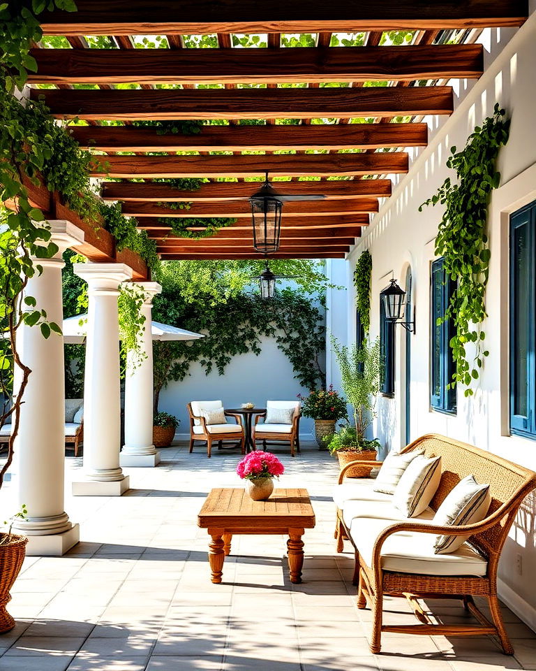 shaded veranda for greek style home - 25 Greek Style Home Ideas