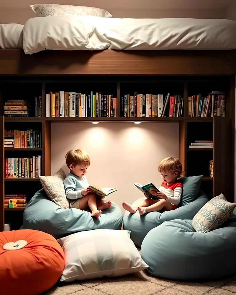 shared reading nook for bonding - 40 Shared Kids Room Design Ideas