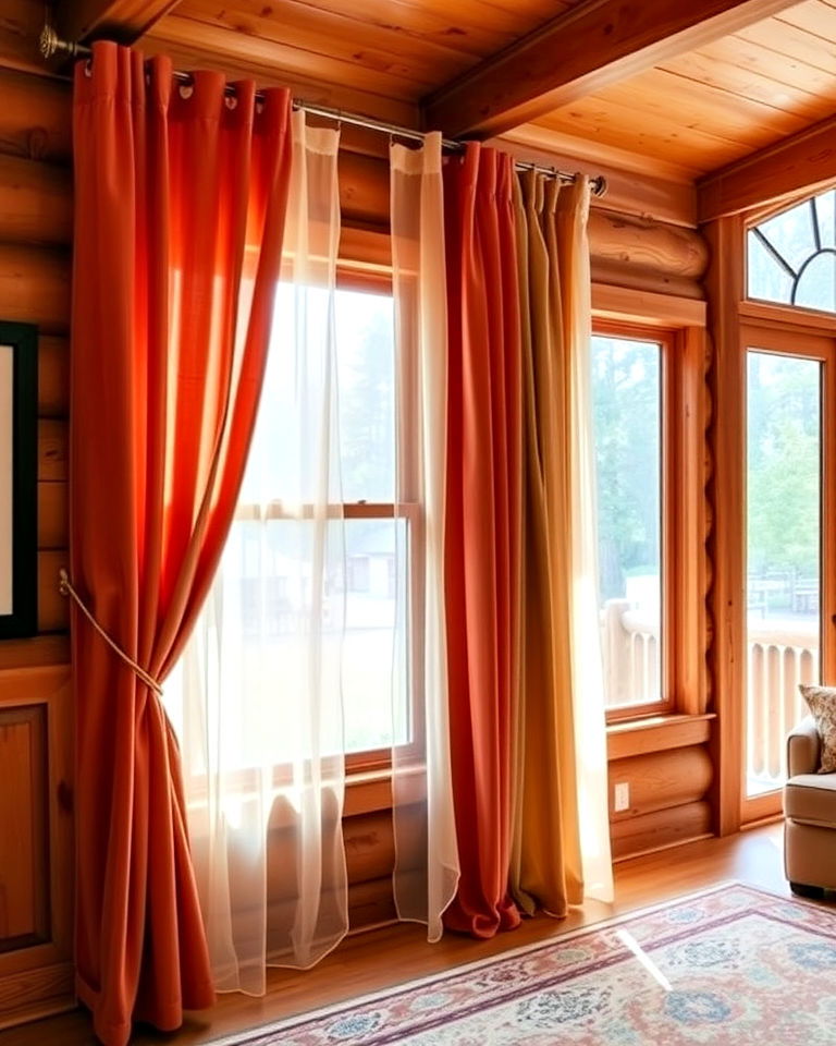 sheer and heavy curtains in layers - 15 Cabin Curtains Ideas