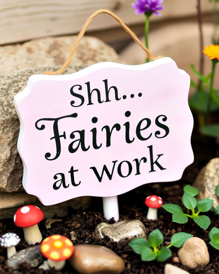 shhh fairies at work garden sign - 20 Garden Sign Ideas