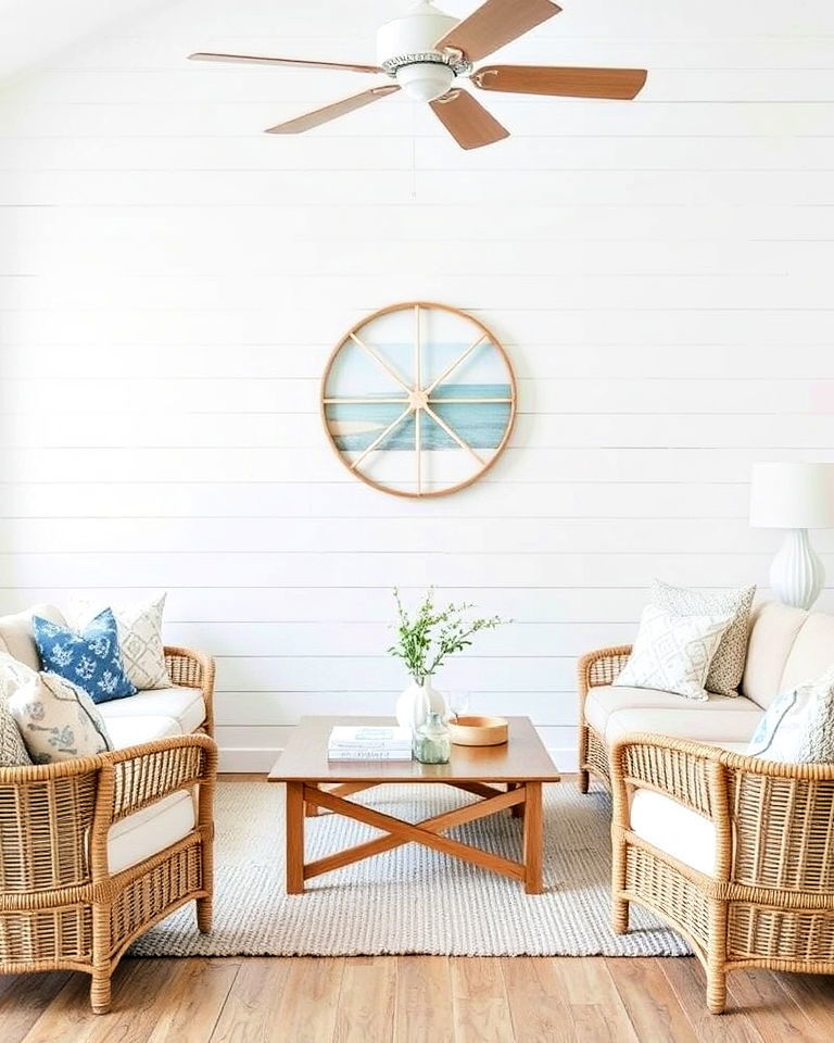 shiplap walls coastal theme - 30 Coastal Interior Design Ideas