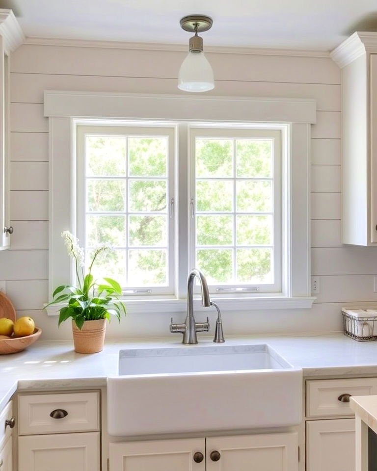 shiplap window trim for beach themed kitchens - 30 Window Trim Ideas
