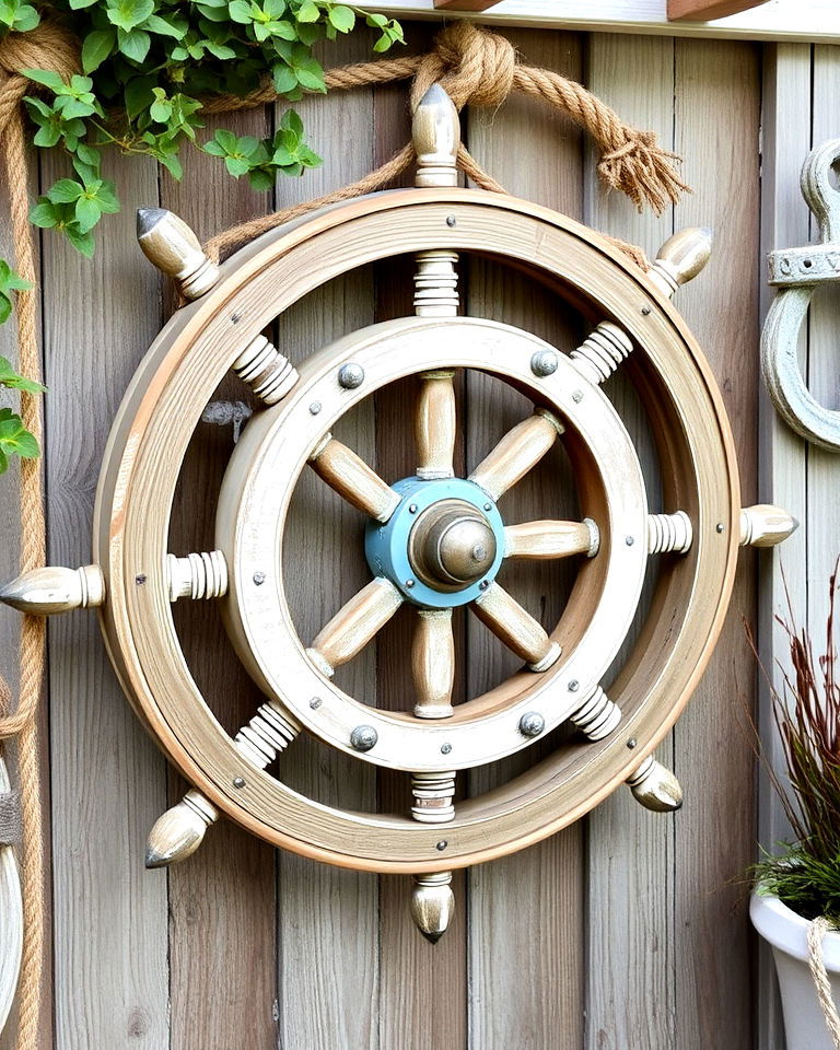 shipwheel decorations garden - 20 Seaside Themed Garden Ideas