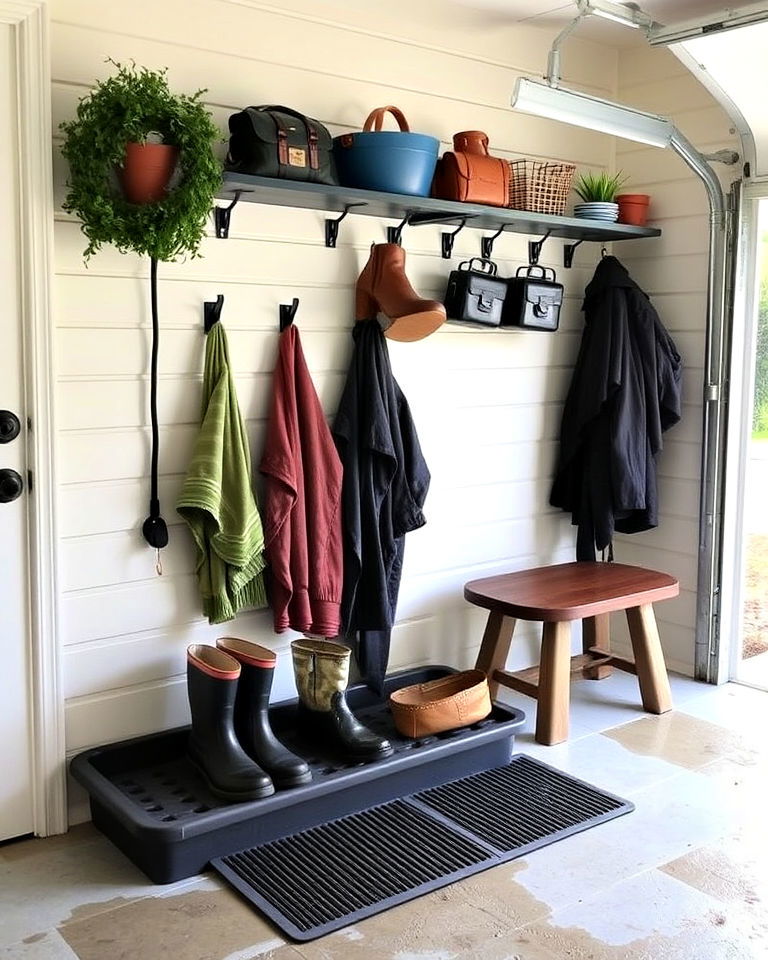 shoe cleaning station garage mudroom - 20 Garage Mudroom Ideas