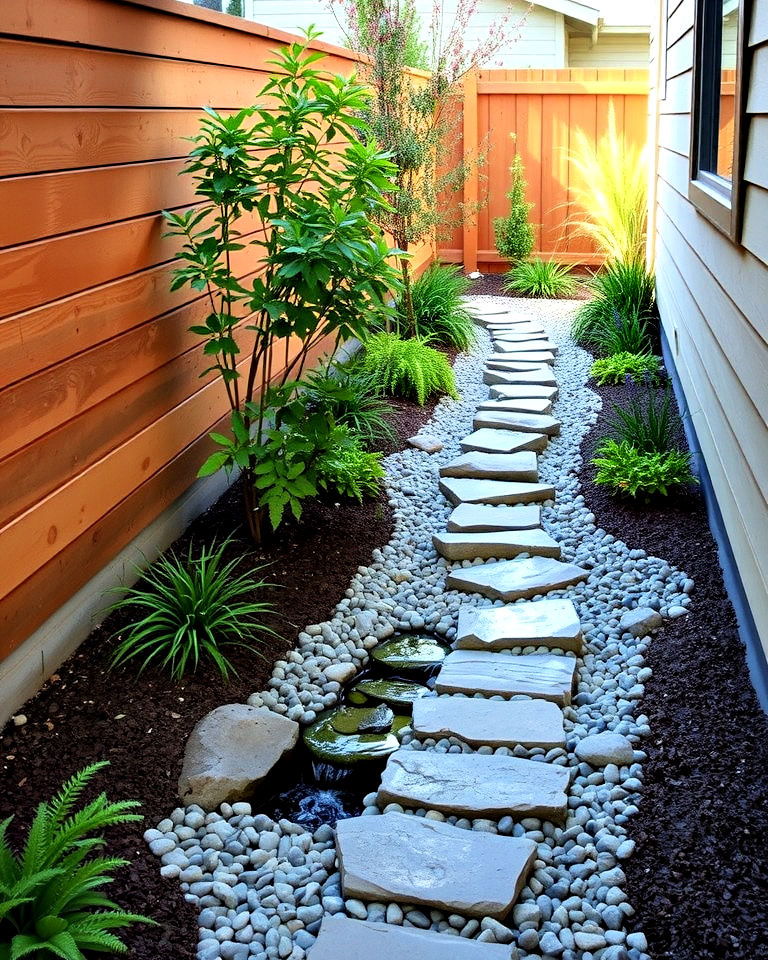 side yard stream transforms unused areas into charming features - 25 Small Garden Stream Ideas