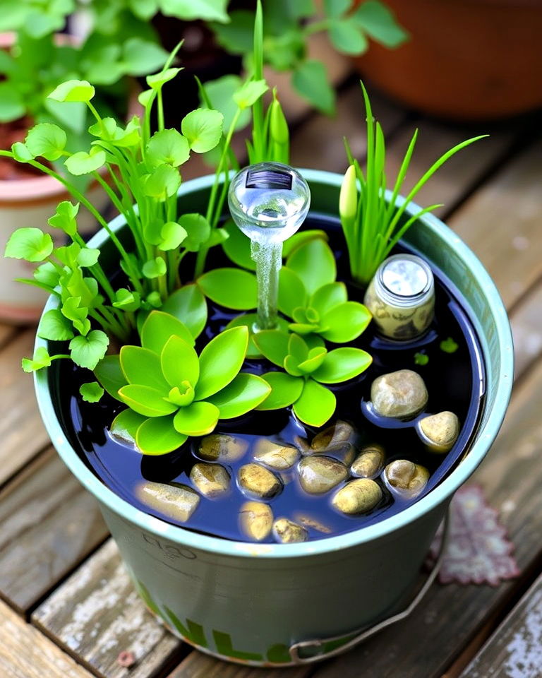 simple bucket pond garden - 15 Bucket Garden Ideas