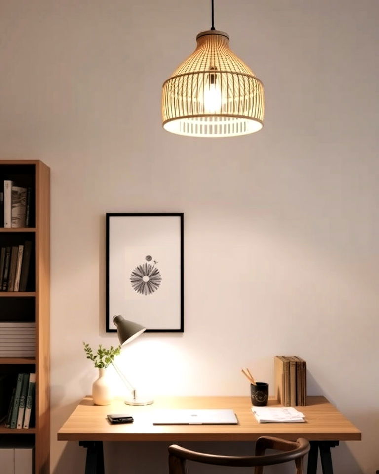 simple pendant lighting for home office - 30 Japandi Style Home Office Ideas