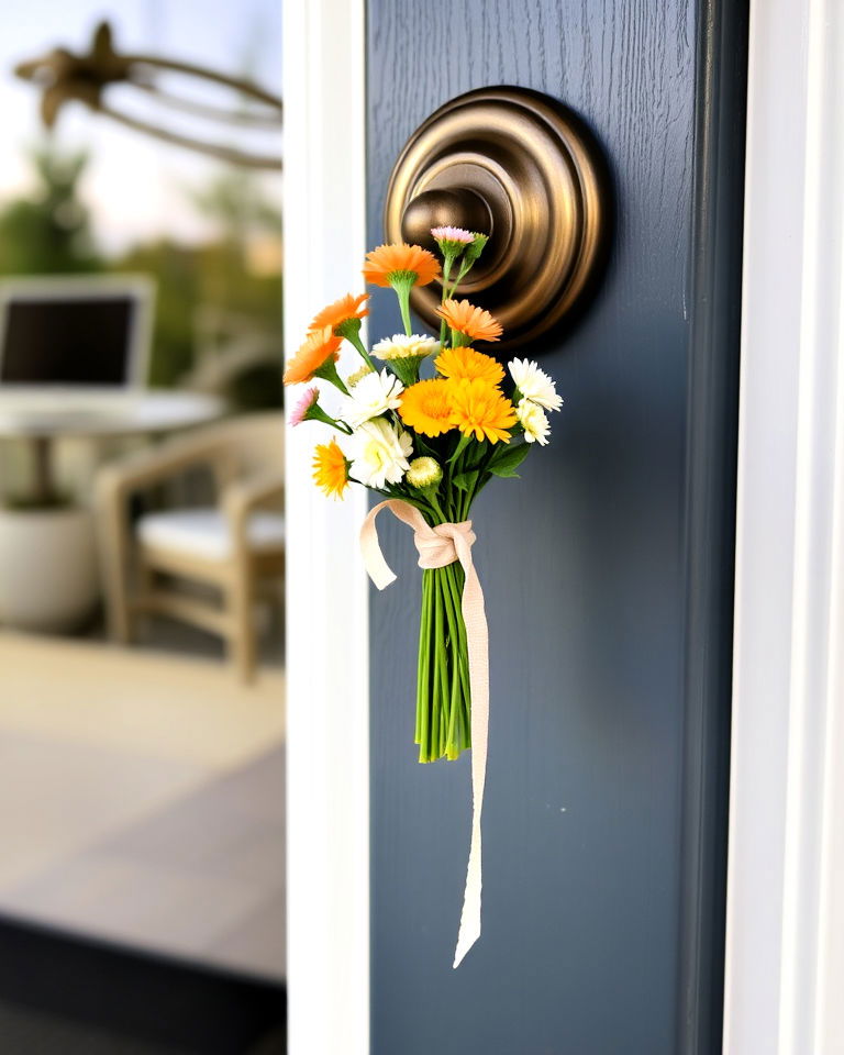 simple seasonal doorknob decor - 15 Spring Front Door Decor Ideas