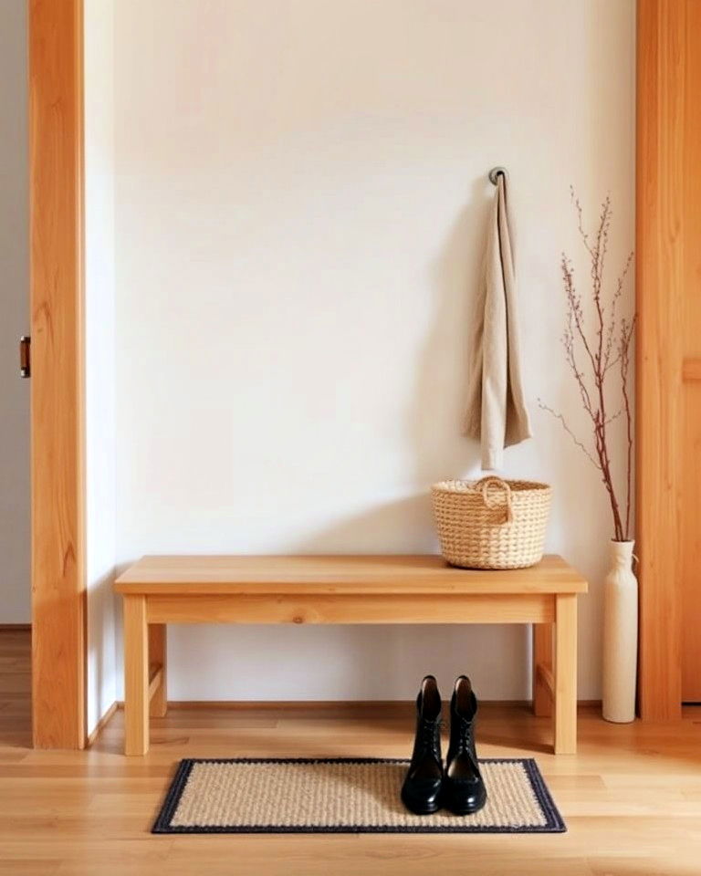 simple wooden bench for functionality - 15 Japanese Entryway Design Ideas