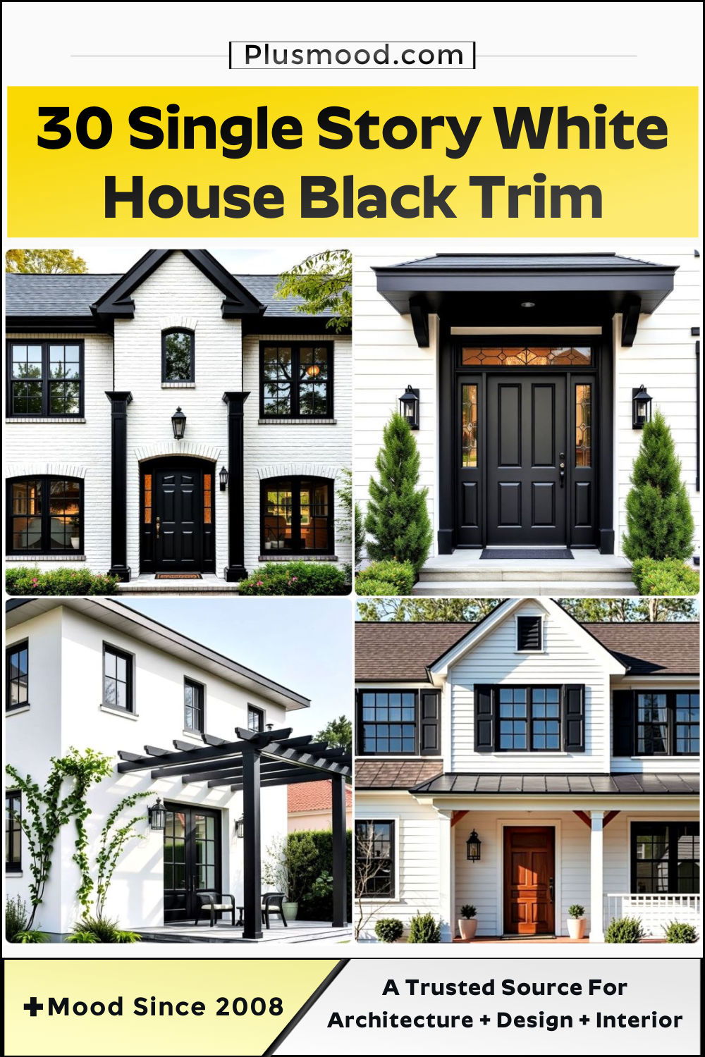 single story white house black trim
