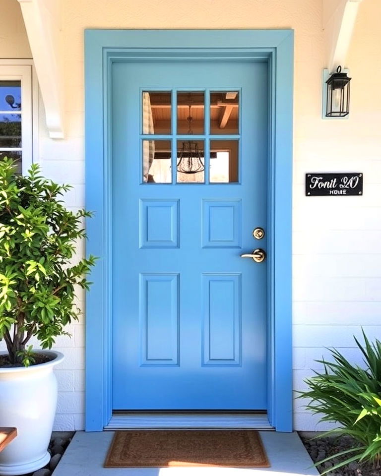 sky blue front door - 25 Mid Century Front Door Colors