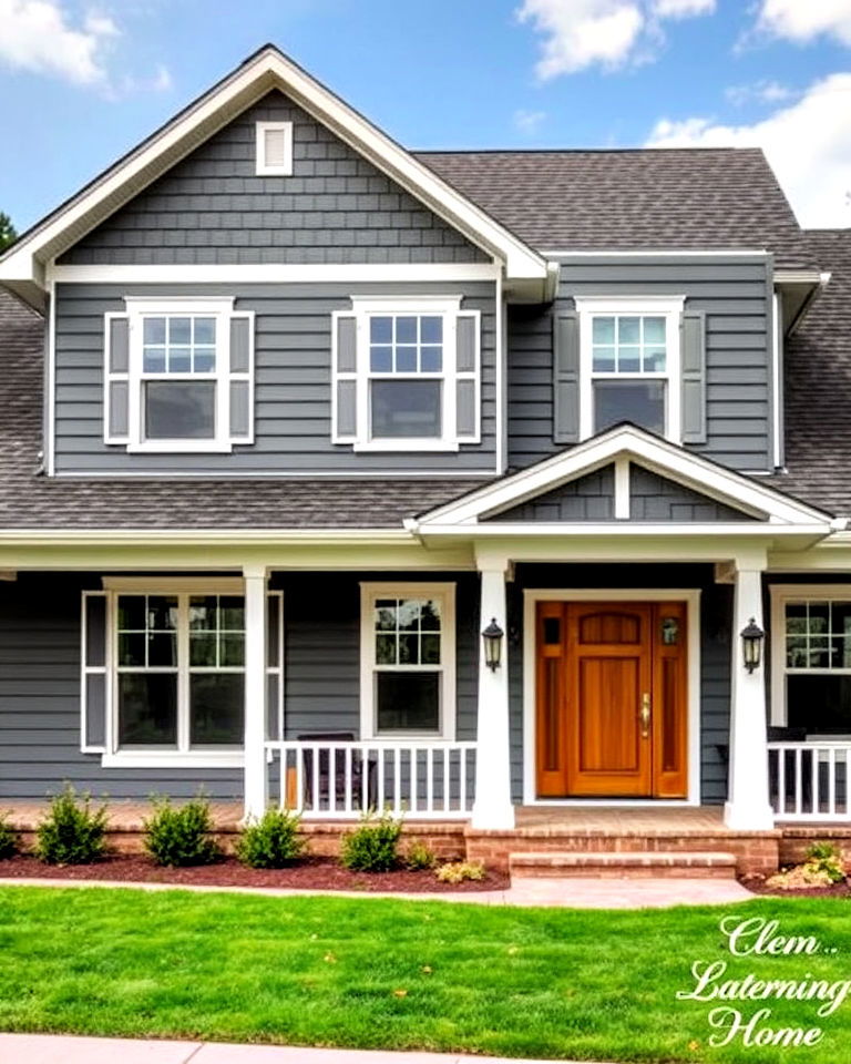 slate gray siding with white trim for a classic look - 30 House Siding Colors