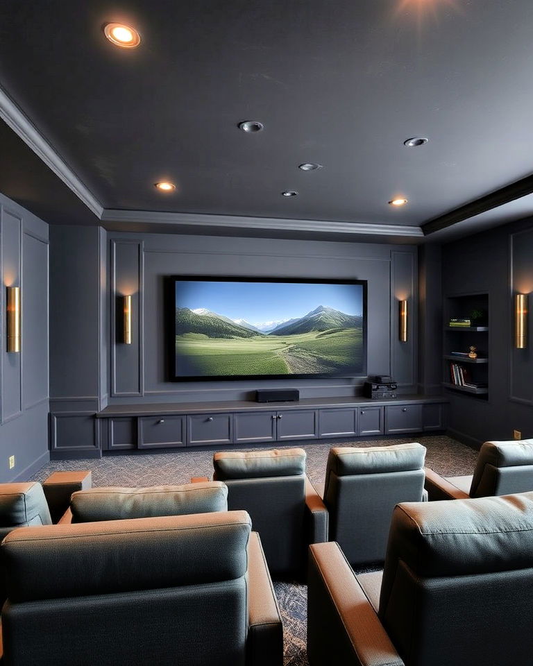 slate gray with brushed metal details home theater - 15 Gray Home Theater Paint Color Schemes