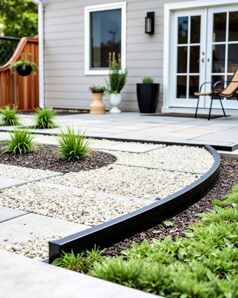 sleek and minimalist metal edging - 20 Patio Edging Ideas