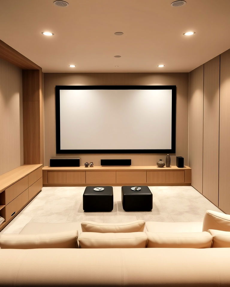sleek minimalist design into home theater - 25 Modern Home Theater Ideas