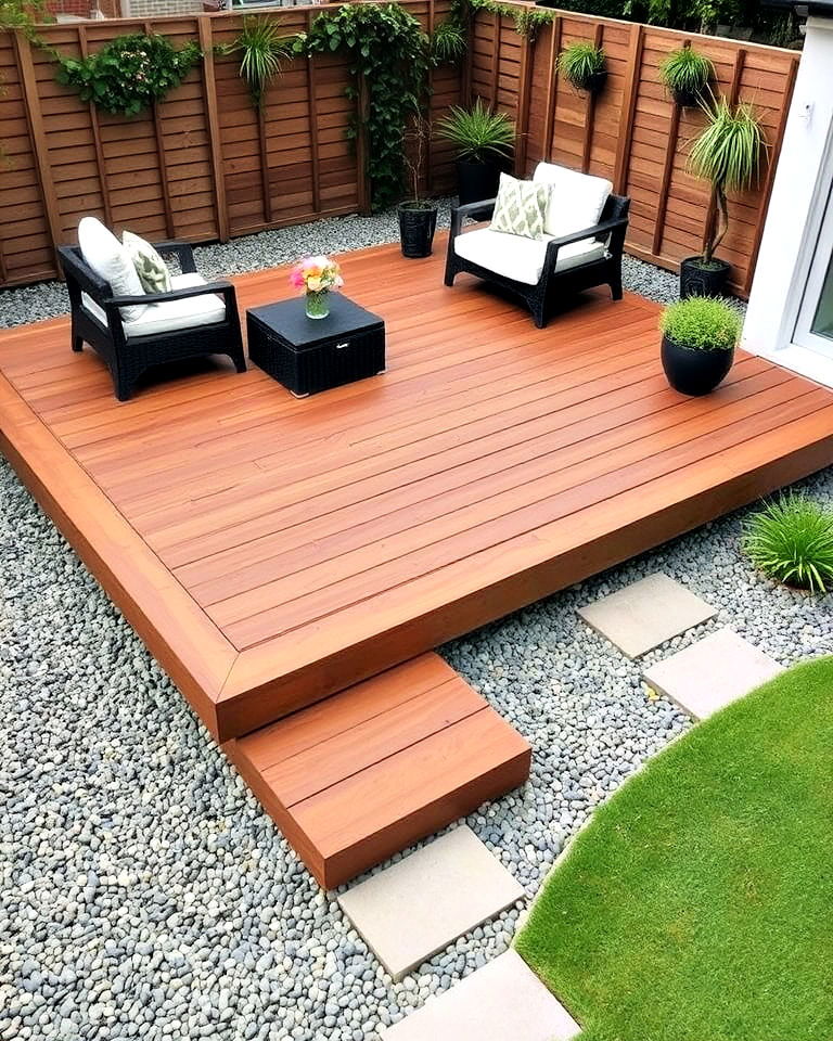 sleek modern floating deck for garden - 30 Garden Decking Ideas